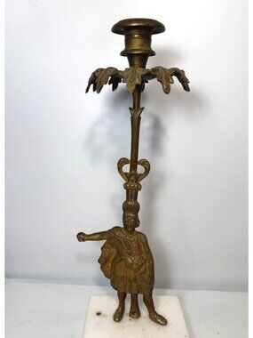 American Classical Brass Greek Roman Trojan Warrior Girandiole Candlestick As Is